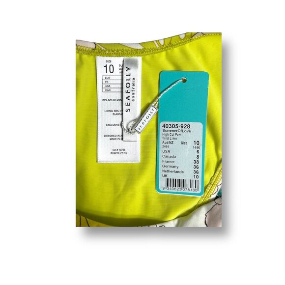 Seafolly US 6 Summer of Love High Cut Bikini Bottom Yellow Floral NWT Swim Pant - Picture 8 of 11